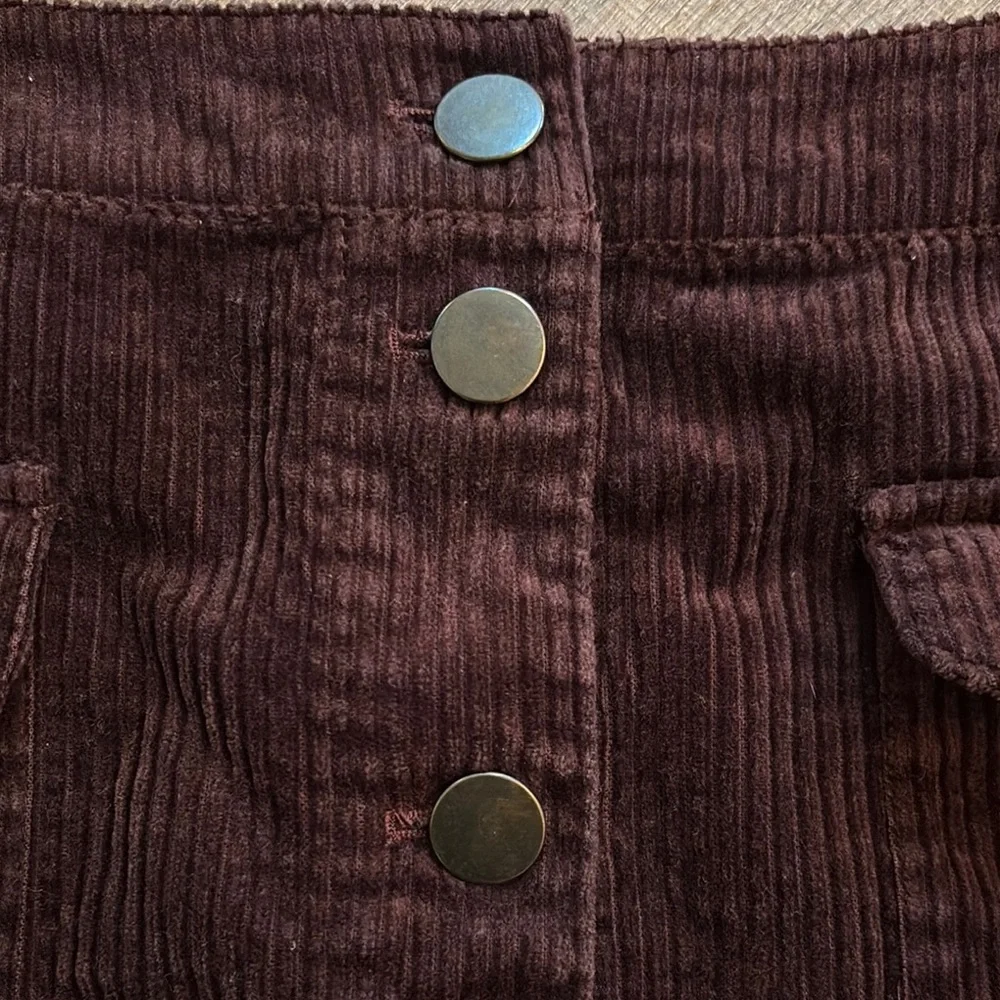 LOFT Women’s Corduroy Mini Skirt Purple Brown‎ Size 10P Patched Pockets